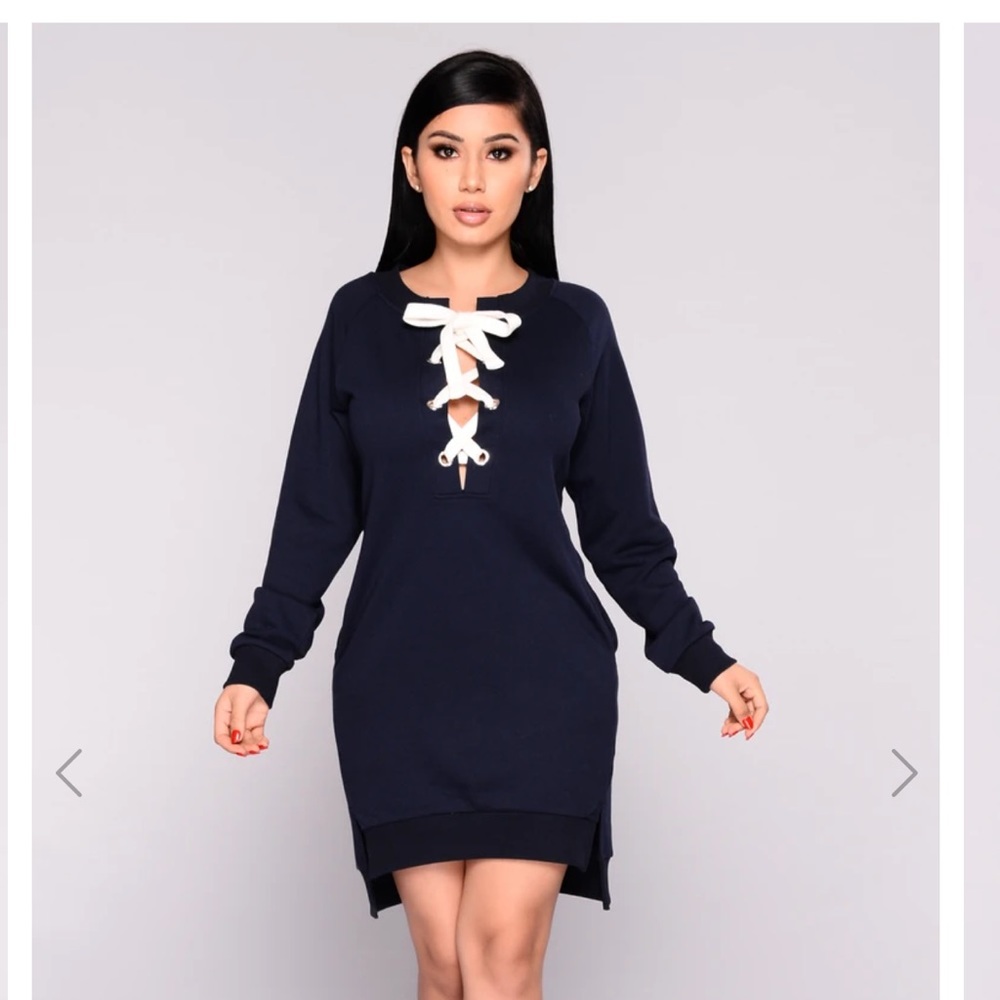 Run For It Lace Up Sweatshirt Tunic - Navy